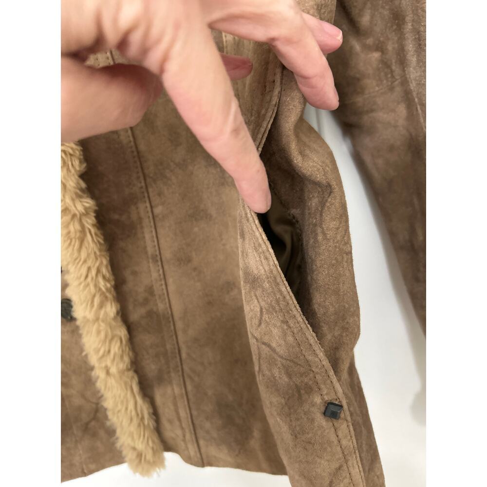 Black Rivet Brown Suede Leather Jacket Quilted Lined Sherpa Western Trucker XL - Picture 10 of 16
